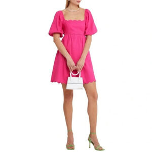 OPT April Scalloped Cutout Dress Barbie‎ Hot Pink Large NWT